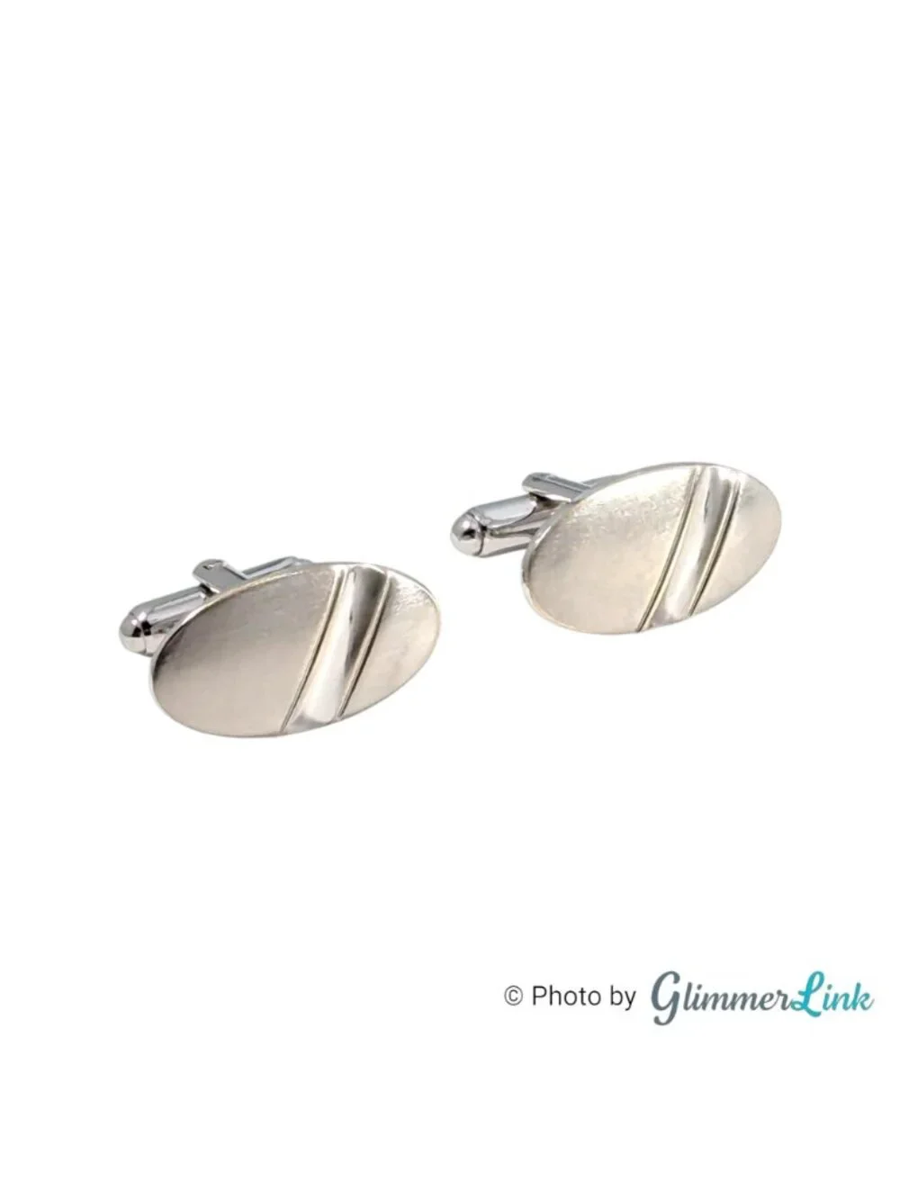 Vintage Shields Fifth Avenue Diagonal Stripe Oval Silver Tone Cufflinks